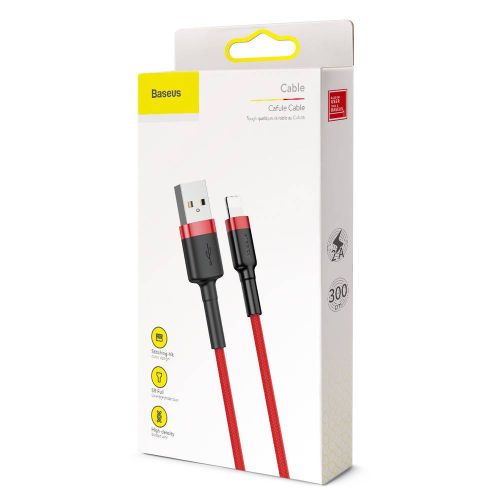 Baseus Lightning Cafule Cable 2A, 3m Red/ Black (CALKLF-R09) - Image 2