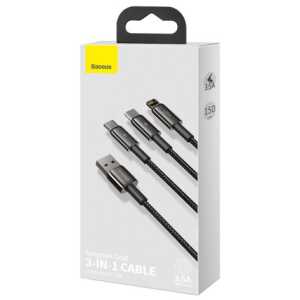 Baseus Universal Tungsten 3-in-1 USB cable (Type C / Lightning / micro USB) 3.5A 1.5m Black (CAMLTWJ-01)