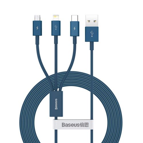 Baseus Cable Superior Series 3-in-1 Fast Charging Data Cable USB to M+L+C 3.5A 1.5m Blue (CAMLTYS-03) - Image 3