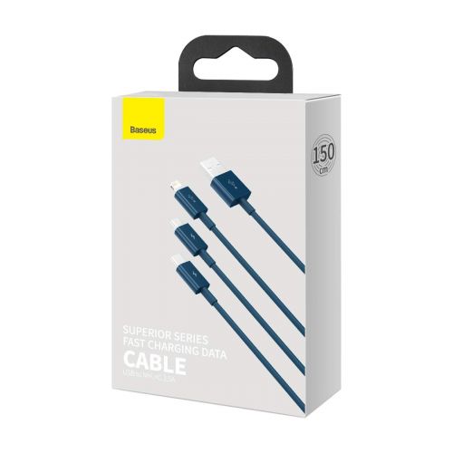 Baseus Cable Superior Series 3-in-1 Fast Charging Data Cable USB to M+L+C 3.5A 1.5m Blue (CAMLTYS-03) - Image 2