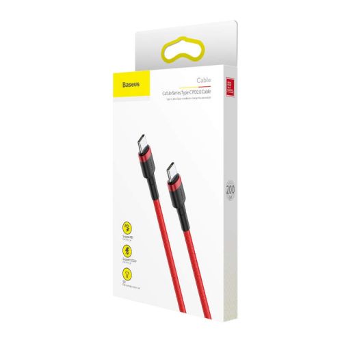 Baseus Type-C Cafule PD 2.0, 60W, flash charging Cable (20V 3A), 2m, Red (CATKLF-H09) - Image 2