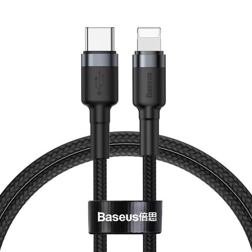 Baseus Type-C - Lightning Cafule Cable Durable Nylon Braided QC3.0 18W 1m Black/Gray (CATLKLF-G1) - Image 3