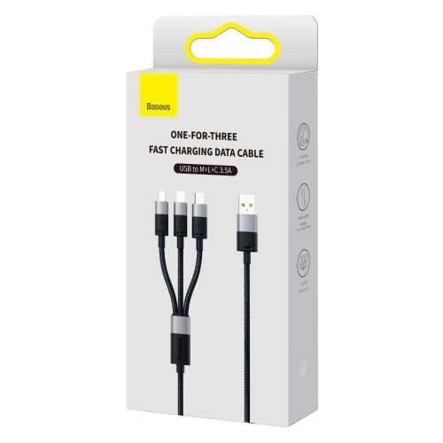 Baseus Universal Cable StarSpeed 3-in-1 Fast Charging Data Cable (USB to Micro + Lightning + Type-C) 3.5A 1.2m, Black (CAXS000001) - Image 2