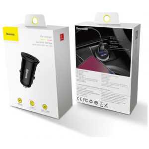 Baseus Car Charger Circular Plastic A+A Dual Quick Charge 3.0 30W Black (CCALL-YD01)