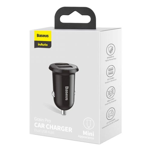 Baseus Car Charger Grain Pro Dual USB 4.8A Black (CCALLP-01) - Image 2