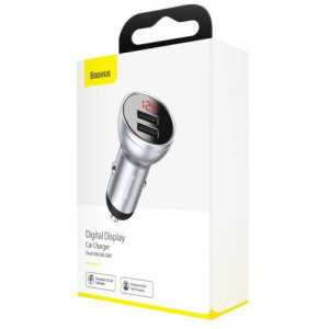 Baseus Car Charger Digital Display Dual USB 4.8A 24W Silver (CCBX-0S)