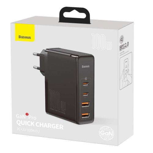 Baseus Travel Charger GaN2 Pro Quick wall charger C+C+U+U, PD 3.0, QC 4.0+, 100W EU Black (CCGAN2P-L01) - Image 2
