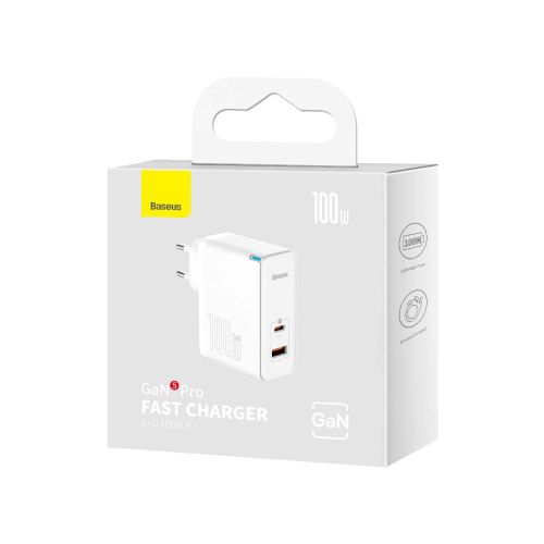 Baseus Travel Charger GaN5 Pro Quick wall charger C+U, PD3.0, QC4.0 +, AFC, 100W EU White (CCGP090202) - Image 2