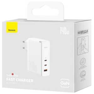 Baseus Travel Charger GaN5 Pro Fast wall charger, C+C+U, 140W White EU (CCGP100202)