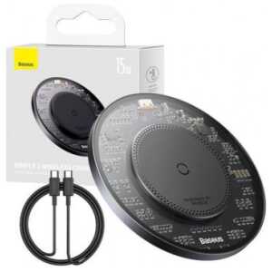 Baseus Wireless Charger BS-W530 PD 15W with Type-C cable PD 24W, 1m, Black (CCJJ050001)