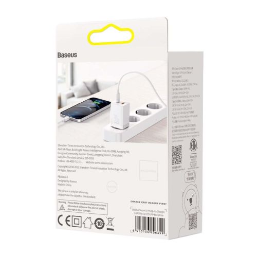 Baseus Travel Charger Super Si Pro mini Fast Charger, C+U, PD 3.0, QC 3.0 30W EU White (CCSUPP-E02) - Image 3