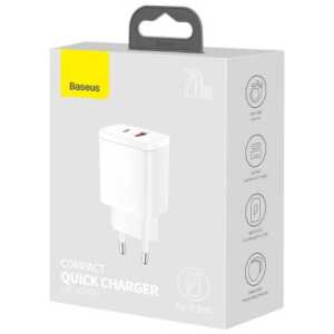 Baseus Travel Charger Compact Quick Charger U+C 20W EU White (CCXJ-B02)
