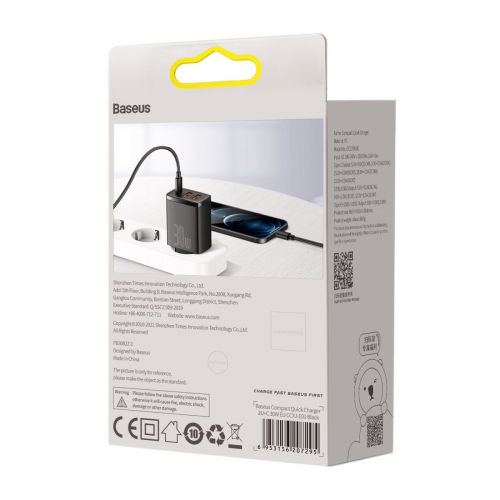 Baseus Travel Charger Compact Quick Charger U+U+C PD3.0, QC 3.0 30W EU Black (CCXJ-E01) - Image 3