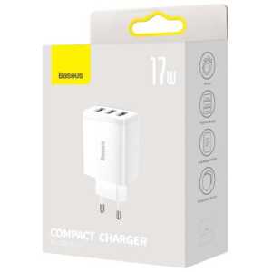Baseus Travel Charger Compact wall Charger U+U+U, 17W EU White (CCXJ020102)