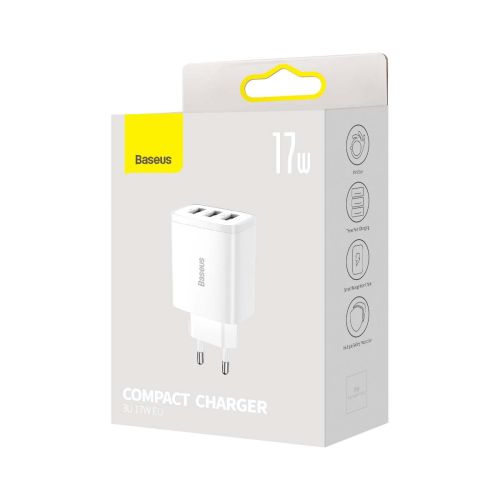 Baseus Travel Charger Compact wall Charger U+U+U, 17W EU White (CCXJ020102) - Image 2