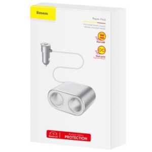 Baseus Car charger One to Two Cigarette Lighter(dual- lighter 80W+dual USB 3.1A) Silver (CRDYQ-0S)