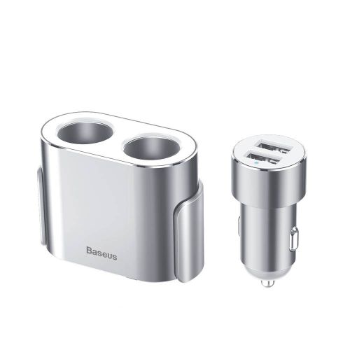 Baseus Car charger One to Two Cigarette Lighter(dual- lighter 80W+dual USB 3.1A) Silver (CRDYQ-0S) - Image 3