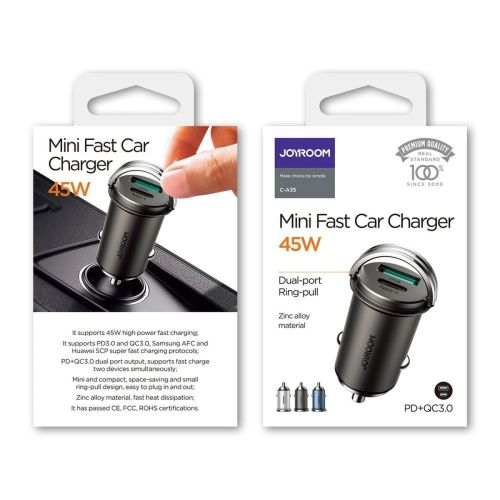 Joyroom Car Charger C+U, 12V/24V, 45W, Black (C-A35) - Image 2