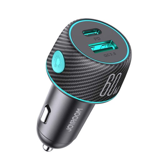 Joyroom Car Charger U+C, QC 3.0, PD, 60W, RGB, Black (JR-CCN01) - Image 3