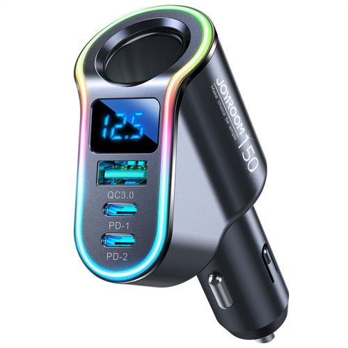 Joyroom Car Charger 4-in-1, Bluetooth Fm Transmitter C+C+U+Cigarette, PD 150W, Black (JR-CL21) - Image 3