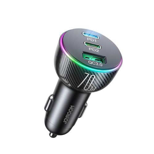 Joyroom Car Charger 3-in-1, (C+C+U) Bluetooth Fm Transmitter, PD 70W, Black (JR-CL26) - Image 3
