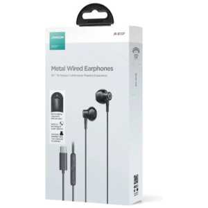 Joyroom Earphone Wired In-Ear Metal Headphones with Remote and Microphone, Type-C USB, Black EU (JR-EC07)