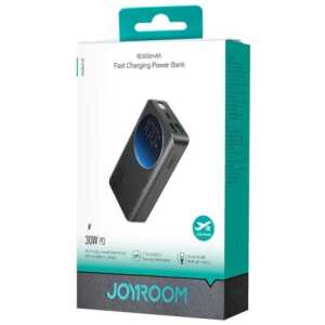 Joyroom Power Bank with Digital Display, C+U+U, PD 30W, 10000 mAh with USB-A to Typle-C cable (0.25m) and built-in Flashlight, Black (JR-PBF01)