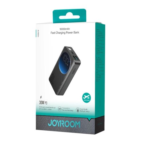 Joyroom Power Bank with Digital Display, C+U+U, PD 30W, 10000 mAh with USB-A to Typle-C cable (0.25m) and built-in Flashlight, Black (JR-PBF01) - Image 2