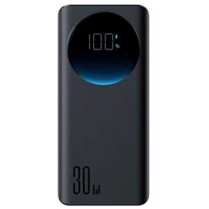 Joyroom Power Bank with Digital Display, C+U+U, PD 30W, 30000 mAh with USB-A to Typle-C cable (0.25m) and built-in Flashlight, Black (JR-PBF03)