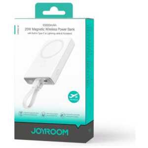 Joyroom Power Bank Magnetic Wireless charging, MagSafe 15W, C+Lightning. PD 20W, 10000 mAh with Type-C - Lightning cable, White (JR-PBM01)