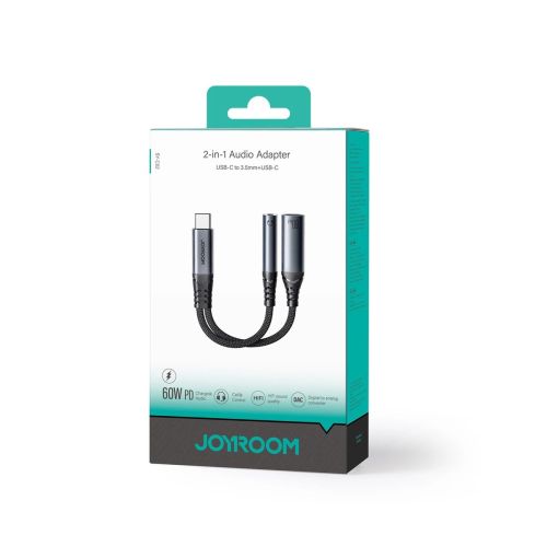 Joyroom Adapter DAC 2-in-1 Type-C to 3.5mm Mini Jack/ Type-C, 60W, 0.14m, Black (SY-C02) - Image 2
