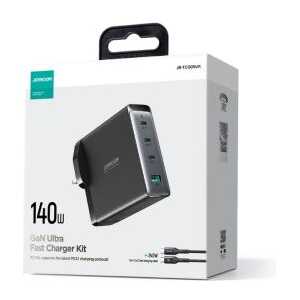 Joyroom Travel Charger GaN Fast Charger (UK) C+C+C+U, 140W, with Type-C to Type-C, PD 240W cable (1,2m) Black EU (JR-TCG05UK)