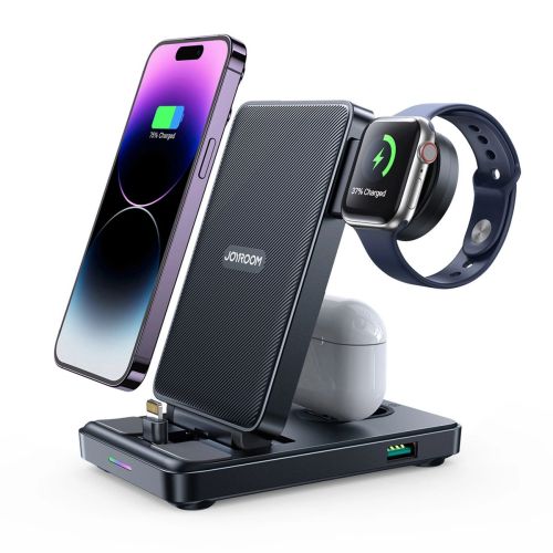 Joyroom Charging Station 4-in-1 for Apple iPhone (7.5W), AirPods (5W), Apple Watch (2.5W) + Lightning+Lightning+U, PD 5W, Black (JR-WQS02) - Image 3