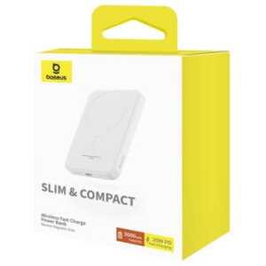 Baseus Power Bank Magnetic Mini Wireless Charging, PD 20W, 5000 mAh with Type-C to Type-C cable (0.3m) White EU (P10022107223-00)