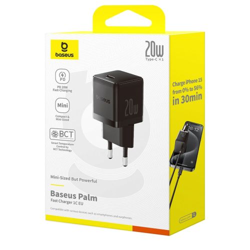 Baseus Travel Charger Palm Series Type-C, PD 3.0, QC 3.0, 20W, Black EU (P10111602113-00)