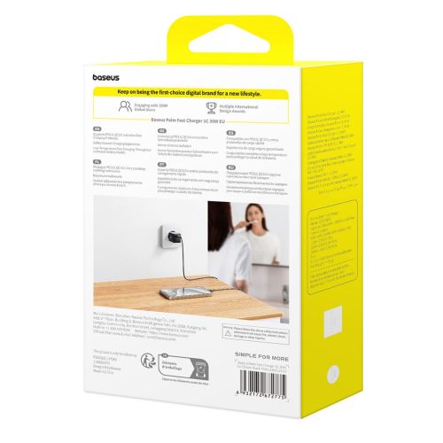 Baseus Travel Charger Palm Series Type-C, PD 3.0, QC 3.0, 30W, White EU (P10111605213-00) - Image 3