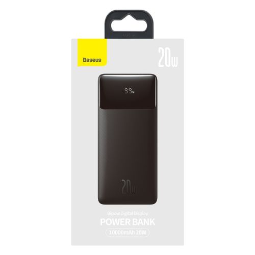 Baseus Power Bank Bipow Pro with Digital Display, Fast Charge, Micro+C+A+A (with Type-C and Micro to A+A, 3A, 0.25m cable) 20W, 10000 mAh, Black (PPBD040101)