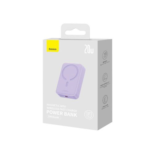 Baseus Power Bank Magnetic Mini (MagSafe Compatible), 20W, 20000 mAh, with Type-C Cable, 0.30m, Purple EU (PPCX150005) - Image 2