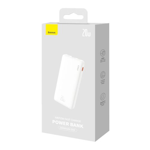 Baseus Power Bank Airpow, C+U, 20W, 10000 mAh, with Baseus Simple Series Type-C, 0.30m Cable, White EU (PPQD090002) - Image 2