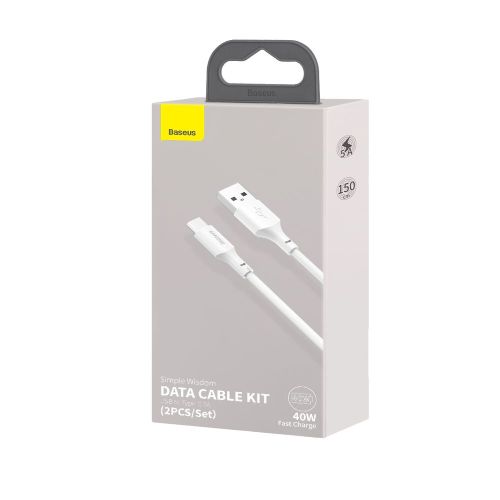 Baseus Type-C Simple Wisdom cable (2pcs/set), 5A, 1.5m, White (TZCATZJ-02)