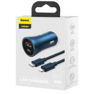 Baseus Car Charger Golden Contactor Pro Dual Quick Charger U+C, PD 3.0, QC 4+, SCP FCP AFC (with Type-C - Lightning 1m Blue) 40W blue (TZCCJD-03)