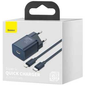 Baseus Travel Charger set Super Si 1C QC (With Simple Wisdom Cable Type-C to Lightning 1m) 20W EU Blue (TZCCSUP-B03)