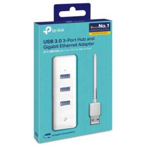 TP-Link Network Adapter Cable UE330 USB to 3 x USB 3.0 and Ethernet RJ45, 1000Mb/s, White EU