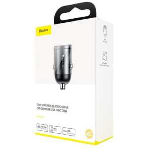 Baseus Car Charger Tiny Star Mini Quick Charge, U+Um 12/24V, 30W Gray (VCHX-A0G)
