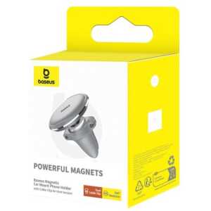 Baseus Car Mount Magnetic Car Phone Holder (Air Vent) 360 Degree with Cable clip, Silver (C40141201S13-00)