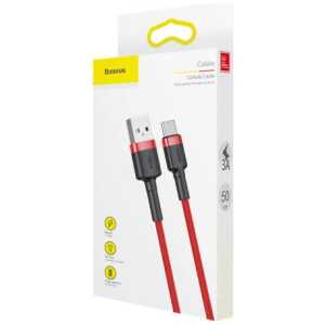 Baseus Type-C Cafule Cable 3A, 0.5m, Red + Red (CATKLF-A09)