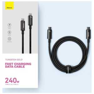 Baseus Type-C to Type-C Tungsten Gold Series Cable 480Mb/s, 240W, 1m, Black (CAWJ040001)