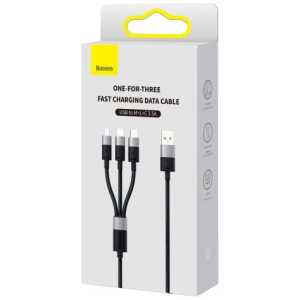 Baseus Universal Cable StarSpeed 3-in-1 Fast Charging Data Cable (USB to Micro + Lightning + Type-C) 3.5A 1.2m, Black (CAXS000001)