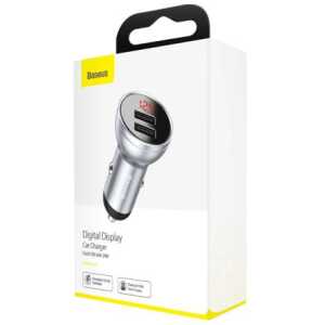 Baseus Car Charger Digital Display Dual USB 4.8A 24W Silver (CCBX-0S)