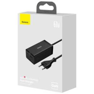 Baseus Travel Charger GaN5 Pro Fast Charger C+C+U+HDMI with Power Cable 1.5m + Type-C to Type-C cable (1m, 100W, 40Gb/s), Black EU (CCGP110201)